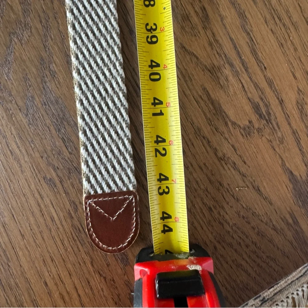 J Crew‎ Woven Belt Men cream & tan leather accent silver buckle Size L